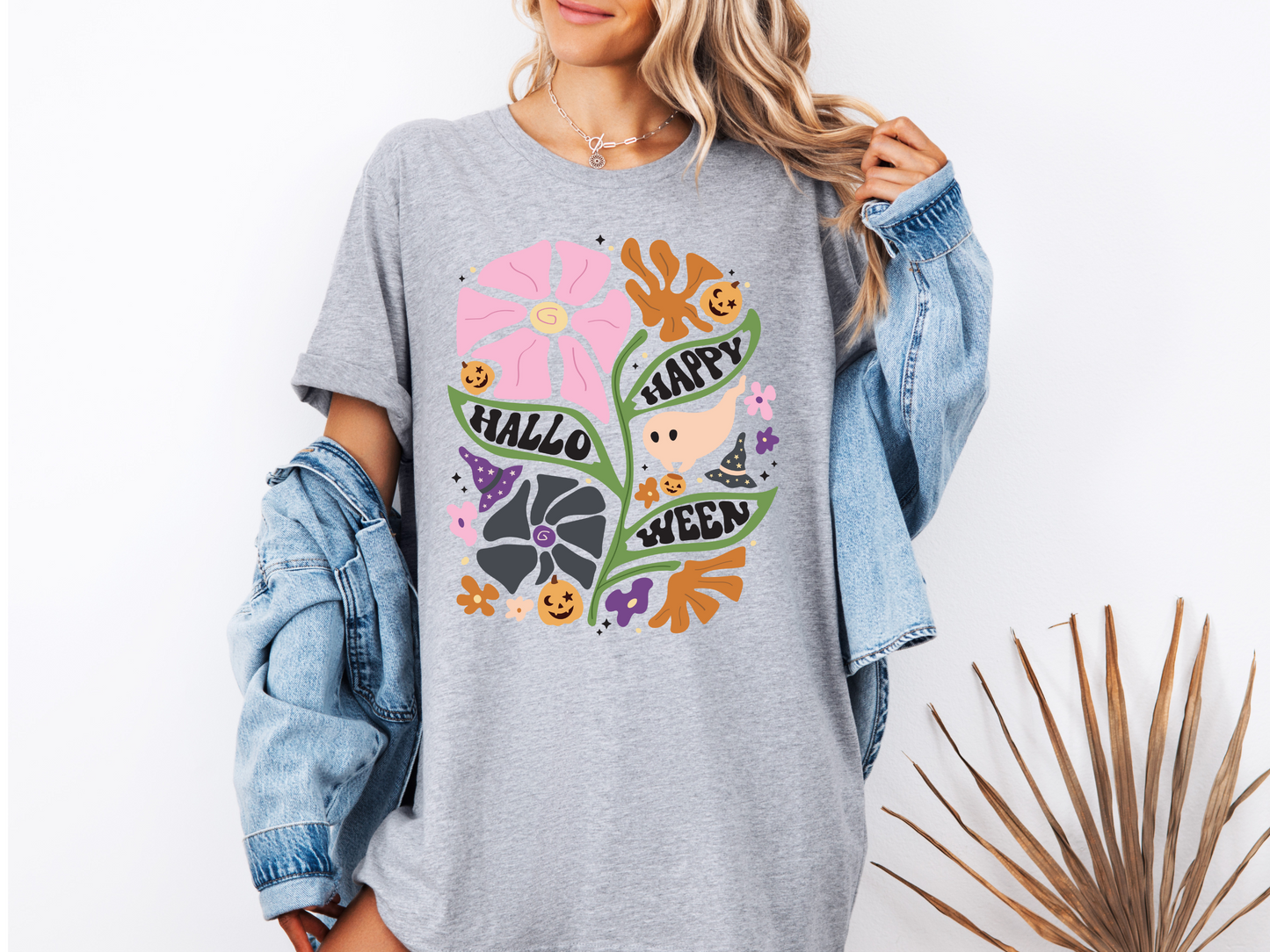 Boho Flowers Ghost T-shirt (Gray)