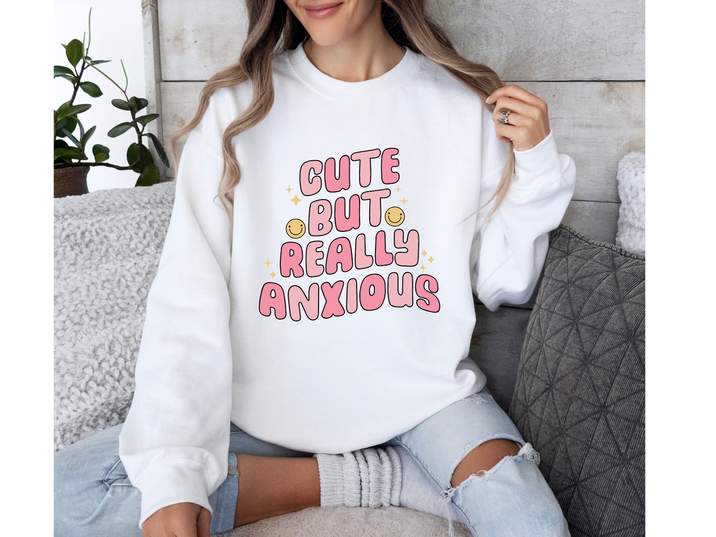 Cute, But Really Anxious Crewneck (White)