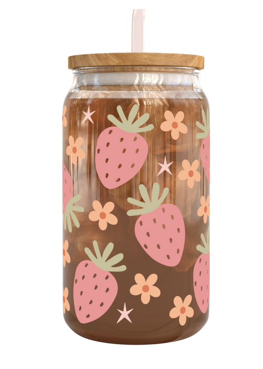 Strawberry 16 oz Glass Can