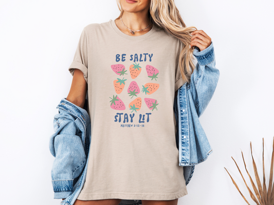 Be Salty, Stay Lit Scripture T-shirt (Tan)